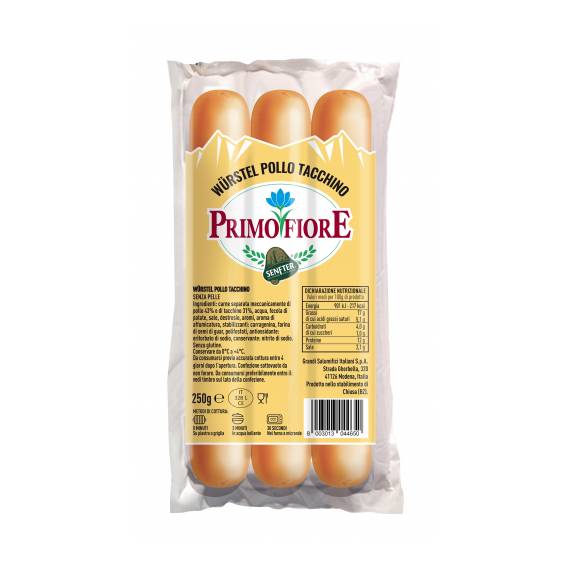 Wurstel "primo fiore" pollo e tacchino da 250gr